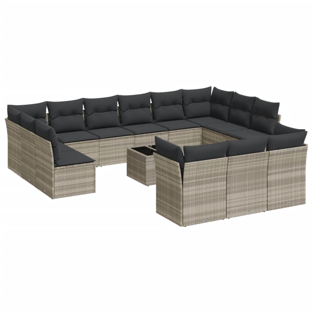 Set mobilier de gradina cu perne,14 piesegri deschis, poliratan