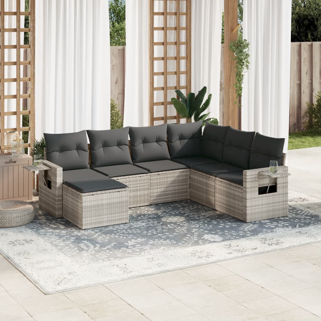 Set canapele de gradina cu perne, 7piese gri deschis poliratan — imaginea 2