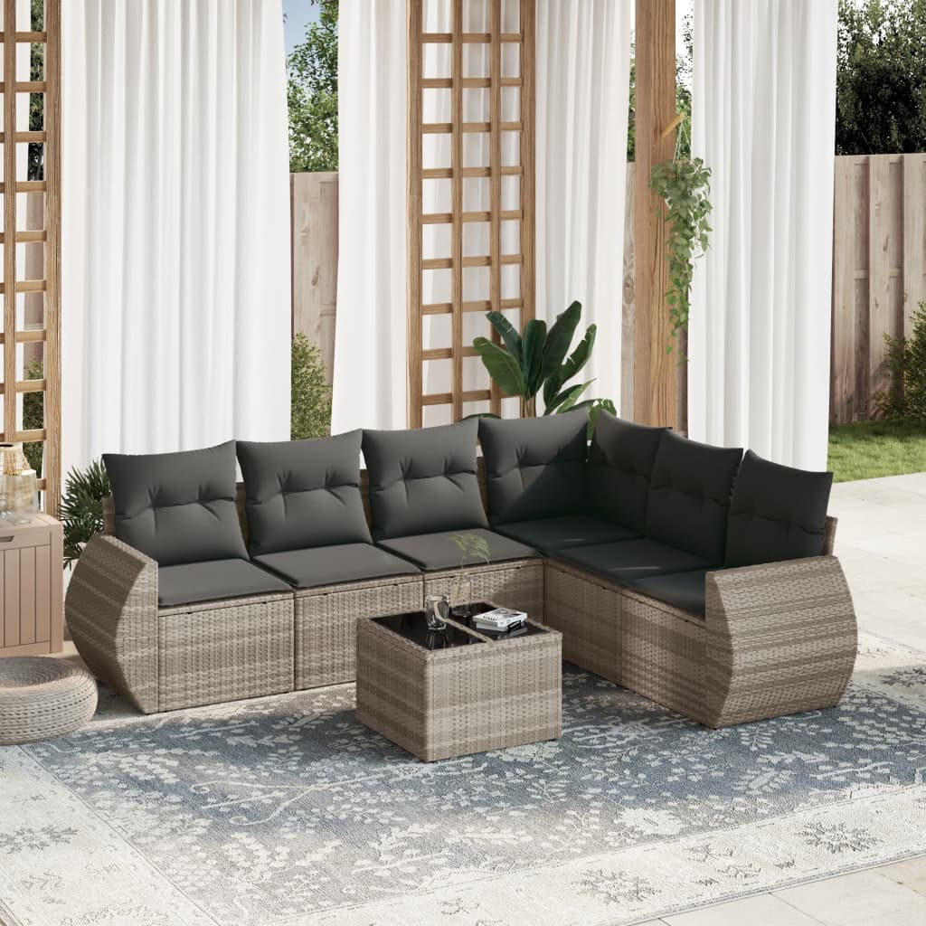 Set canapele de gradina cu perne, 7piese gri deschis poliratan — imaginea 2