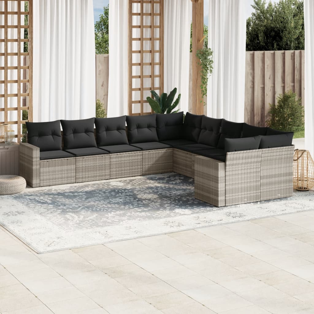 Set canapele de gradina cu perne 10 piese gri deschis poliratan — imaginea 2