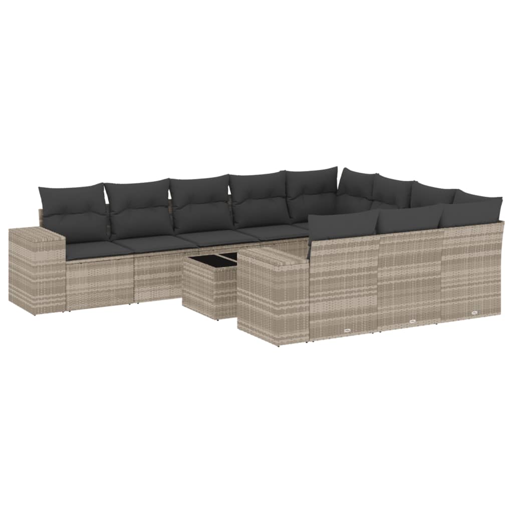Set canapele de gradina cu perne, 11 piese, gri, poliratan