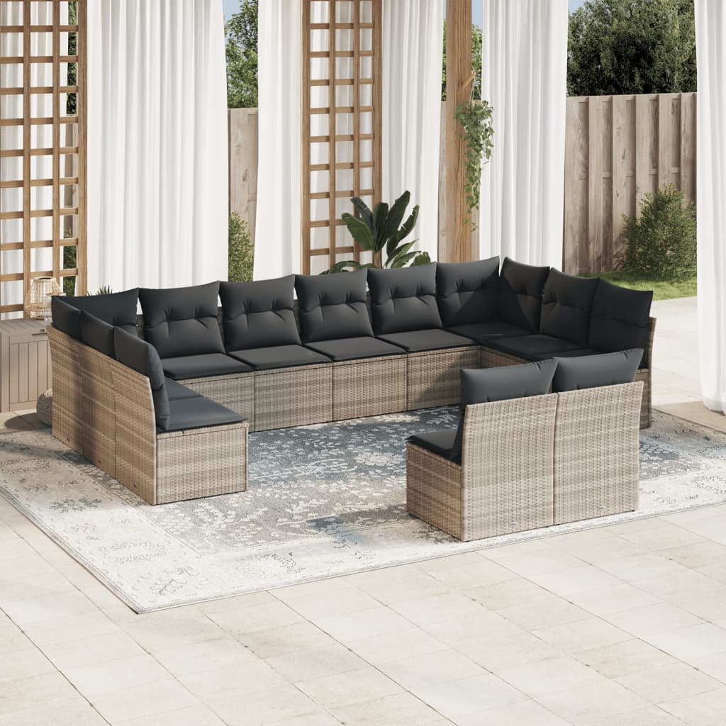 Set canapele de gradina cu perne, 12piese gri deschis poliratan — imaginea 2
