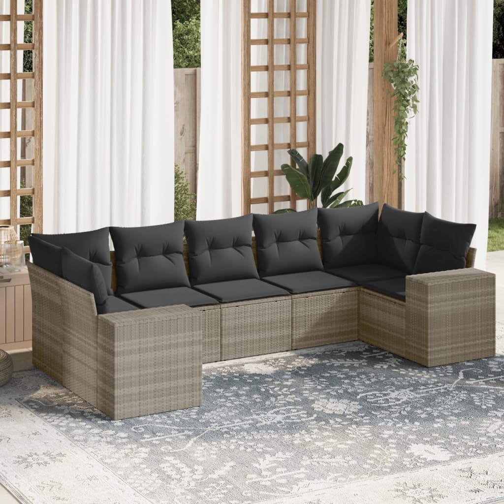 Set canapele de gradina cu perne, 7piese gri deschis poliratan — imaginea 2