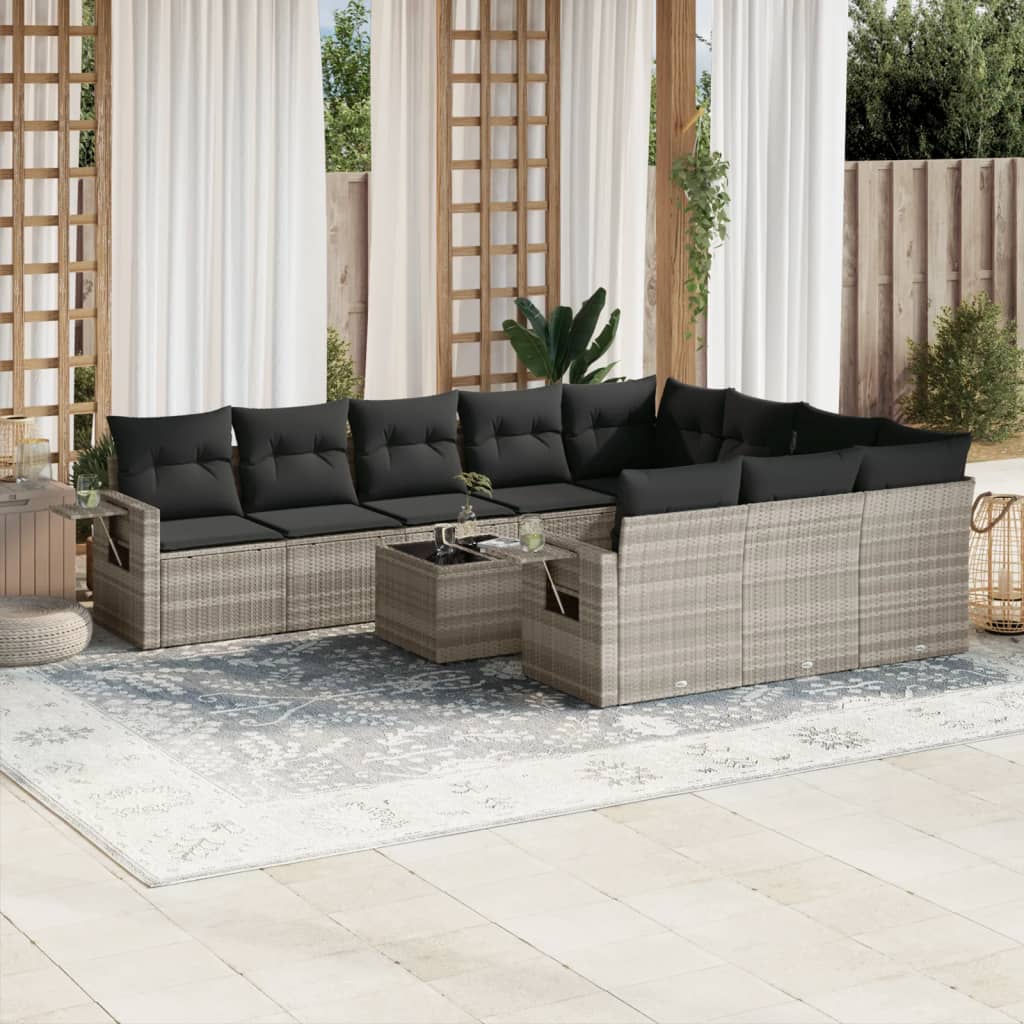 Set canapele de gradina cu perne, 11 piese, gri, poliratan — imaginea 2