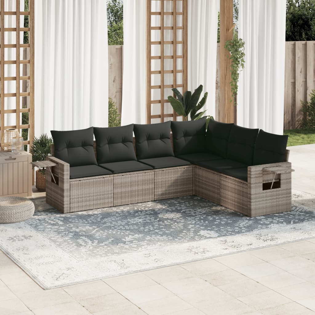 Set canapele de gradina cu perne, 6 piese gri deschis poliratan — imaginea 2