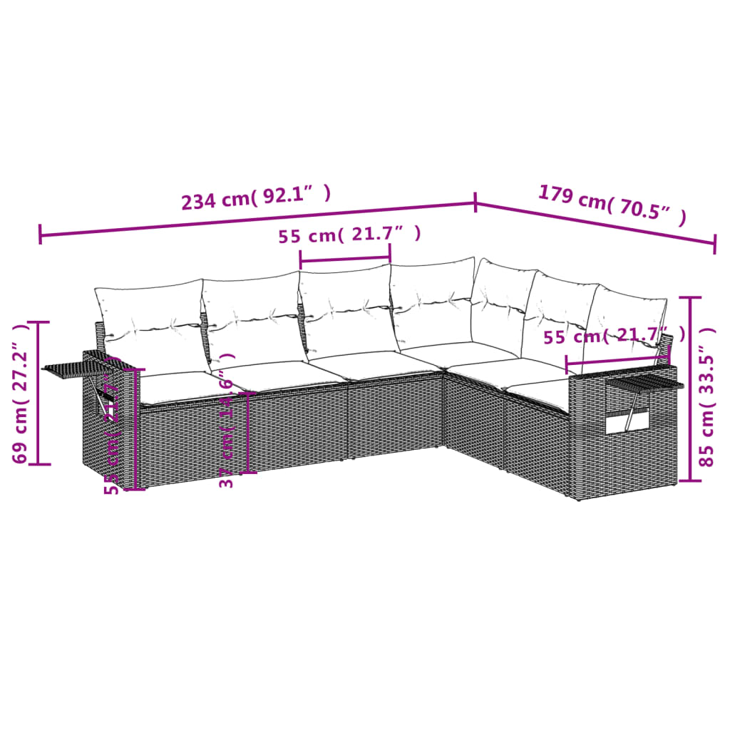 Set canapele de gradina cu perne, 6 piese gri deschis poliratan — imaginea 9