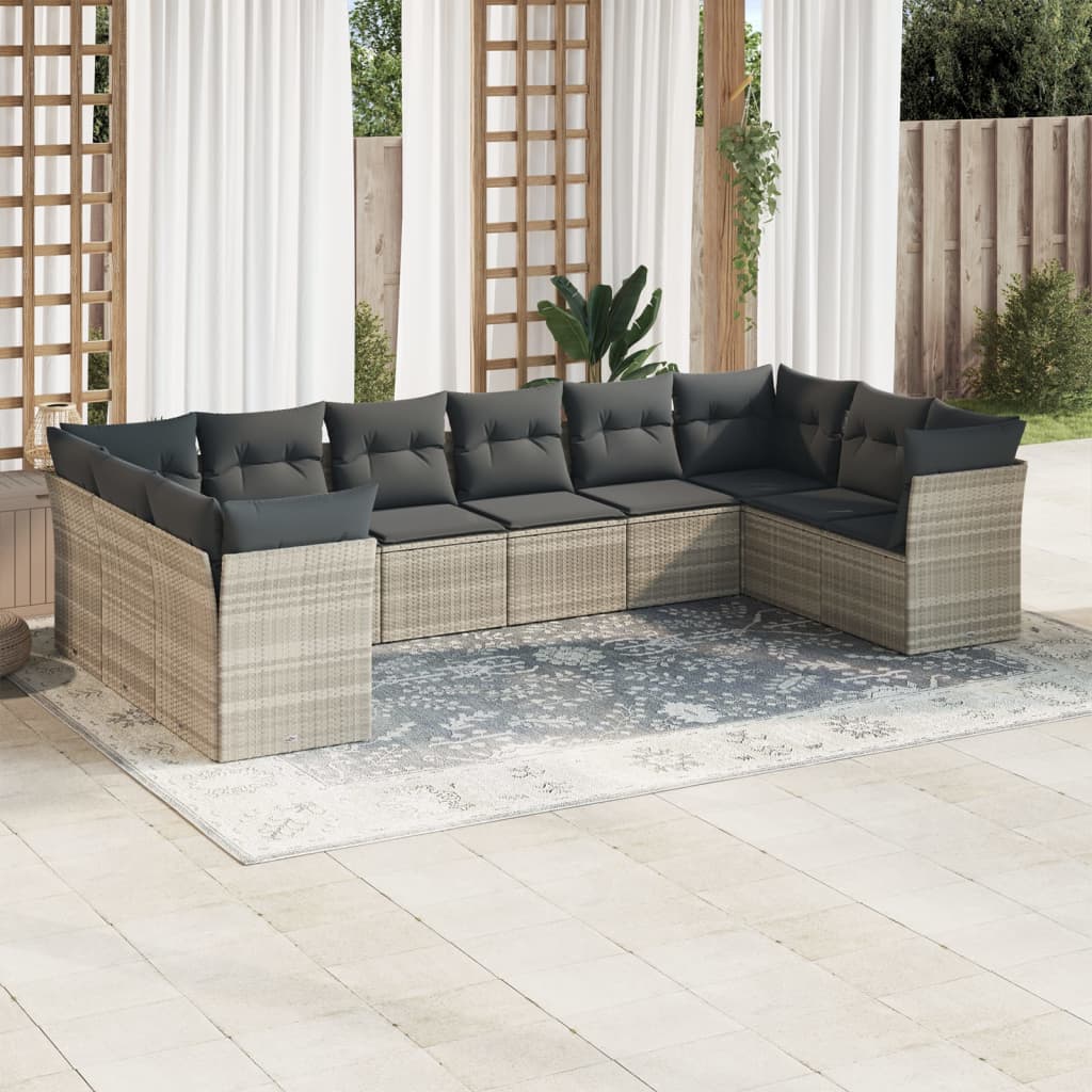Set canapele de gradina cu perne 10 piese gri deschis poliratan — imaginea 2