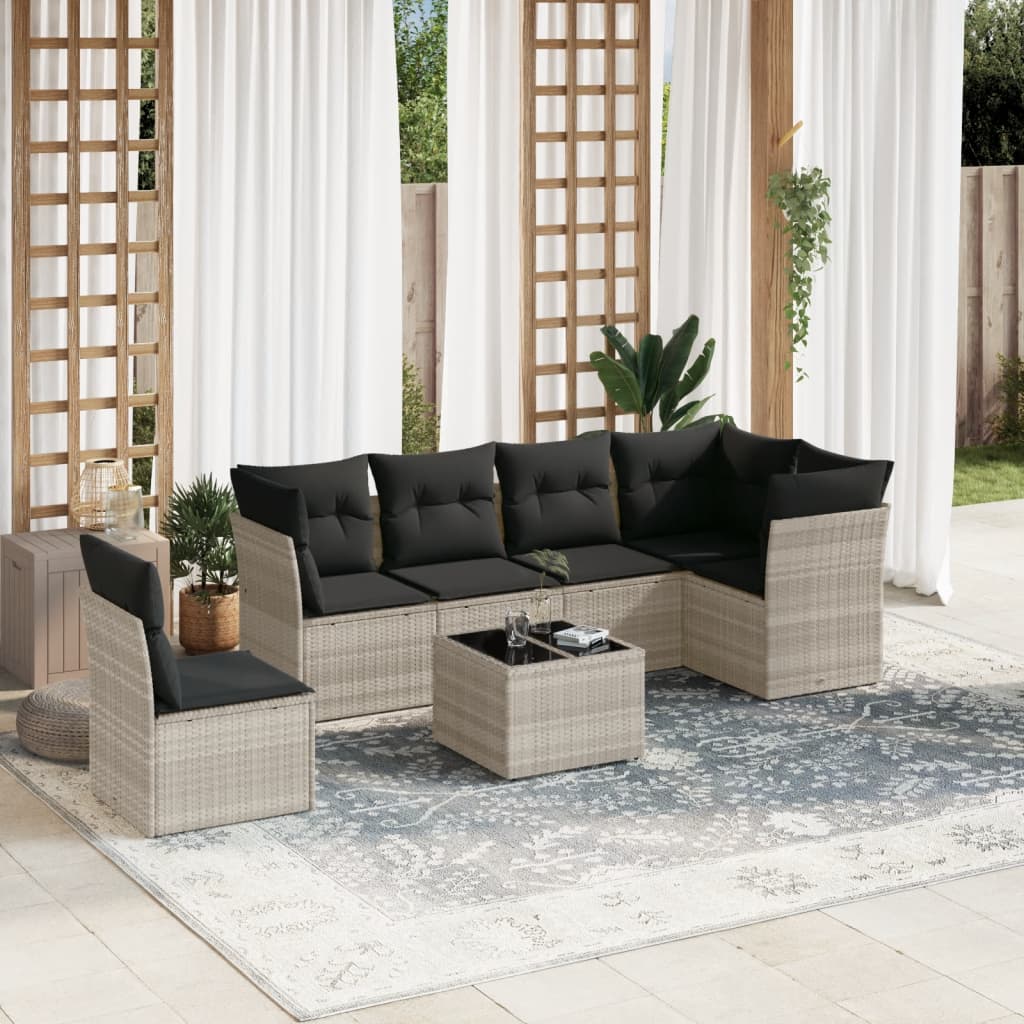 Set canapele de gradina cu perne, 7piese gri deschis poliratan — imaginea 2
