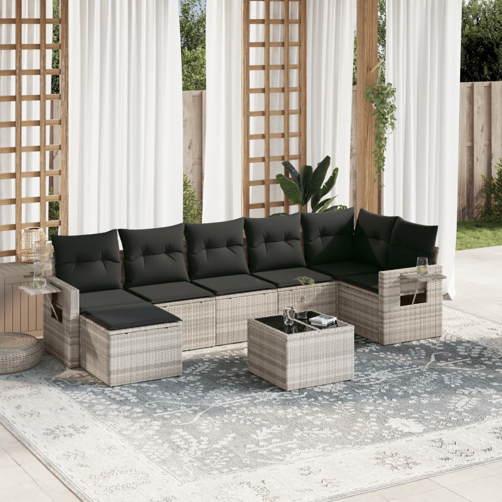 Set mobilier de gradina cu perne, 8 piese gri deschis poliratan — imaginea 2