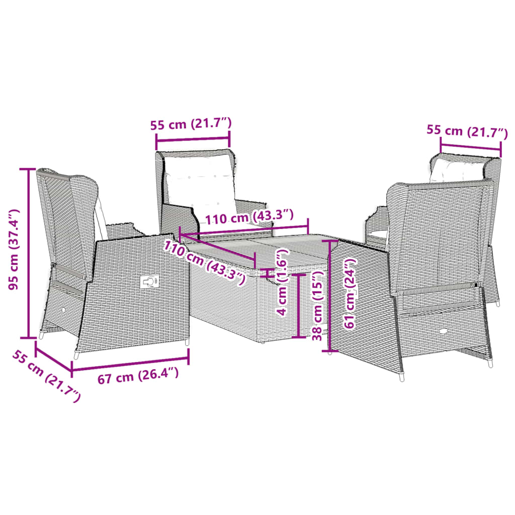 Set mobilier de gradina cu perne, 5 piese, bej, poliratan — imaginea 9