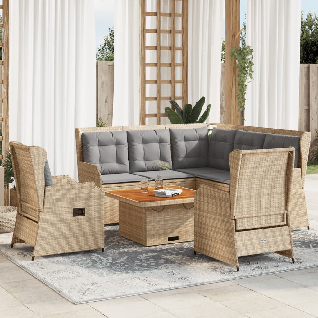 Set mobilier de gradina cu perne, 5 piese, bej, poliratan — imaginea 2