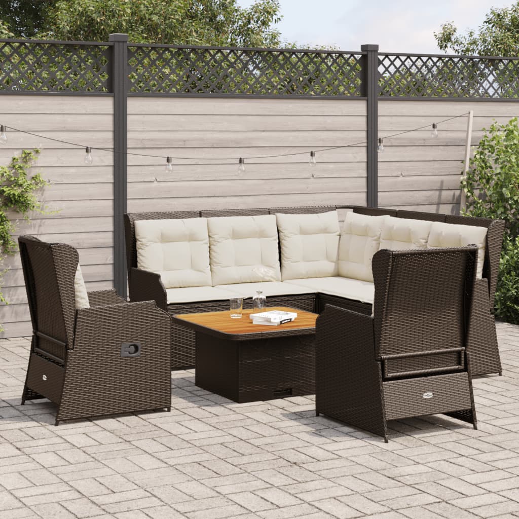 Set sezlonguri de gradina, 5 piese, cu perne, maro, poliratan — imaginea 2