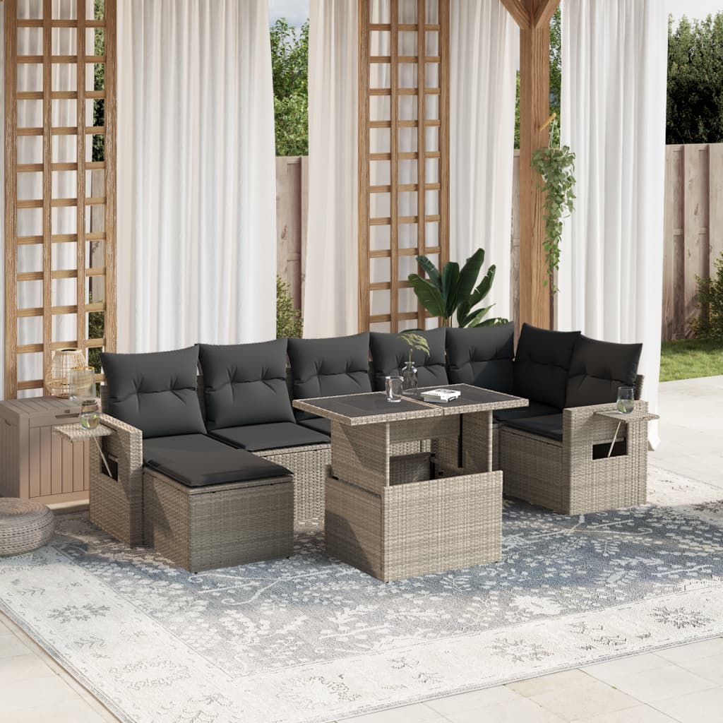 Set mobilier de gradina cu perne, 8 piese gri deschis poliratan — imaginea 2