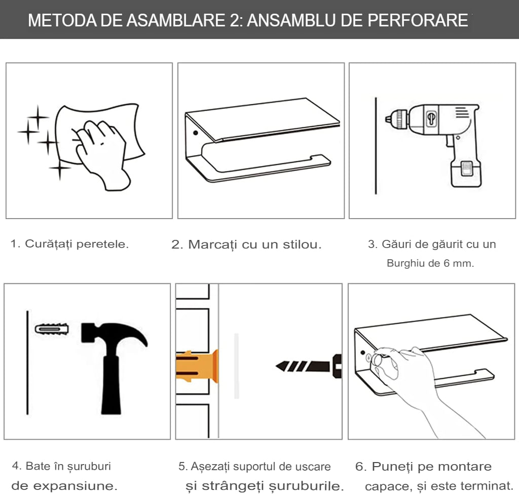 Suport de uscare montat pe perete Helper 54cm, retractabil cu carlige, usor de instalat, capacitate mare de incarcare - imagine 5