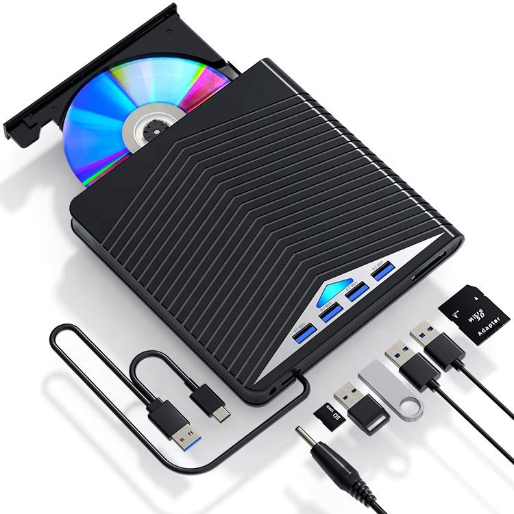 Unitate DVD CD RW externa 366 Axeloni ®, Port Usb-C Hub USB 3.0, Cititor de carduri SD, Reader DVD Player, Laptop, PC