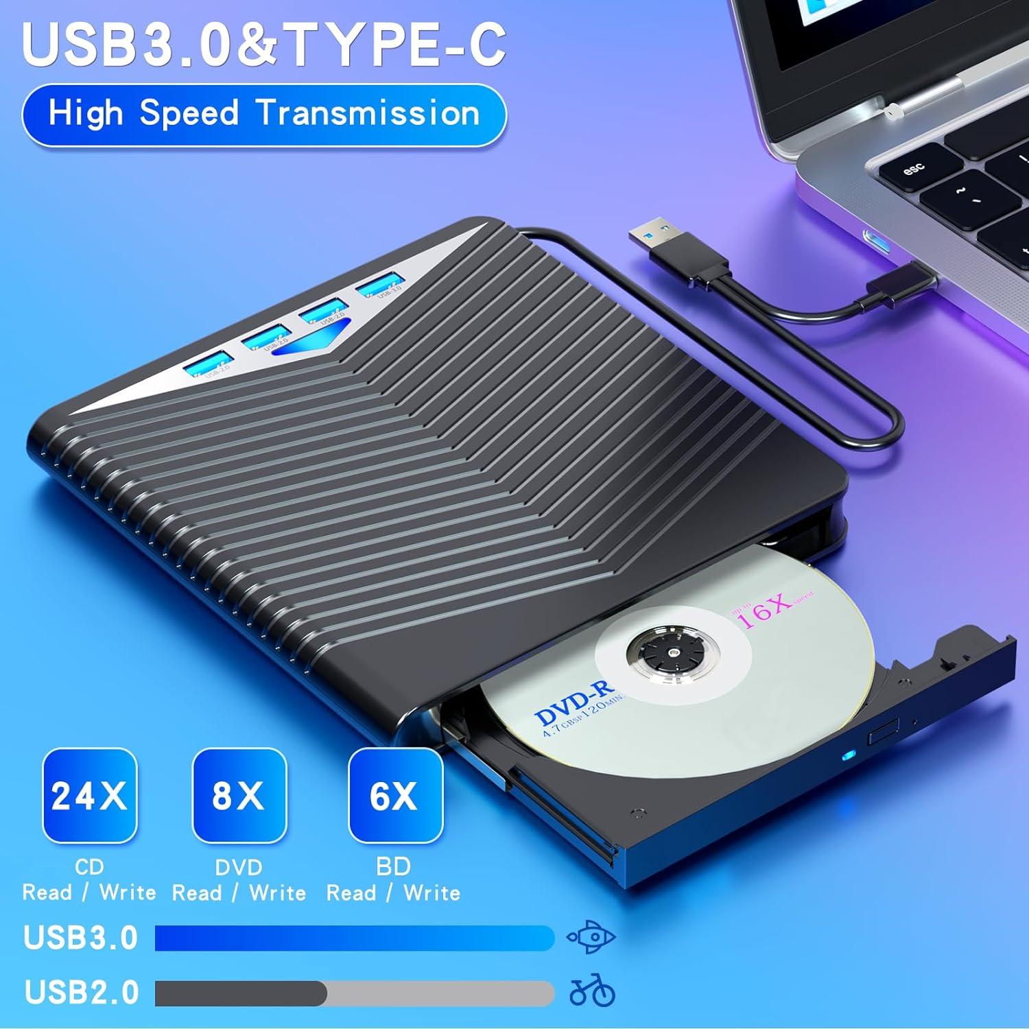 Unitate DVD CD RW externa 366 Axeloni ®, Port Usb-C Hub USB 3.0, Cititor de carduri SD, Reader DVD Player, Laptop, PC - 2 | YEO