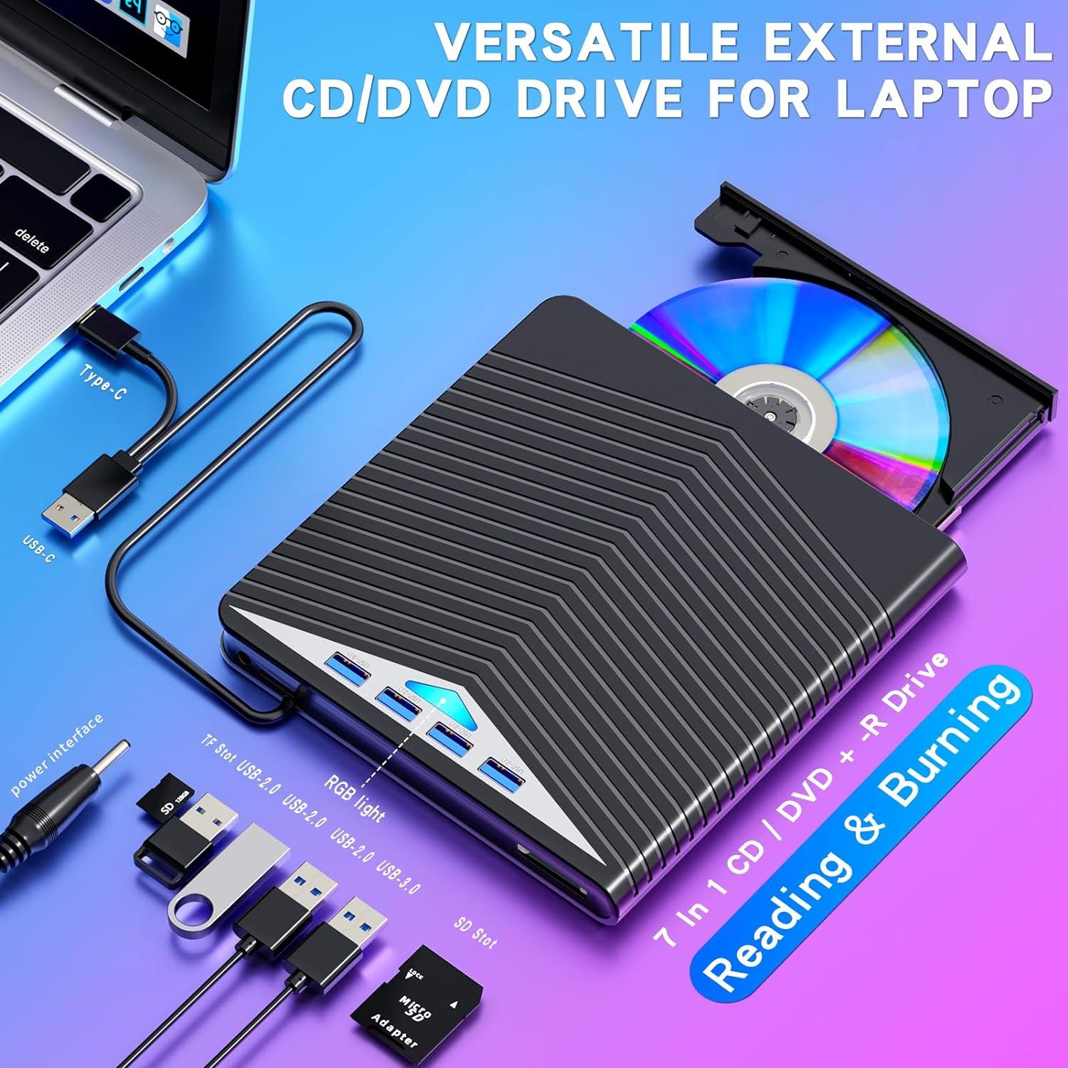 Unitate DVD CD RW externa 366 Axeloni ®, Port Usb-C Hub USB 3.0, Cititor de carduri SD, Reader DVD Player, Laptop, PC - 4 | YEO