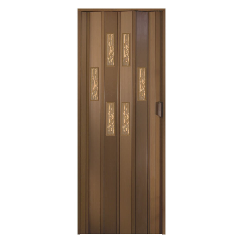 Usa plianta PVC, 85x203cm, cu 6 geamuri Niagara, culoare nuc