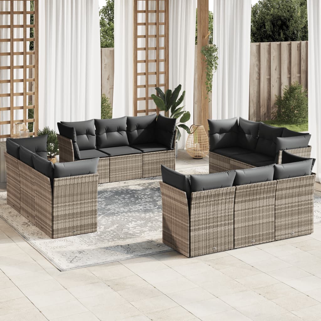 Set canapele de gradina cu perne, 12piese gri deschis poliratan — imaginea 2