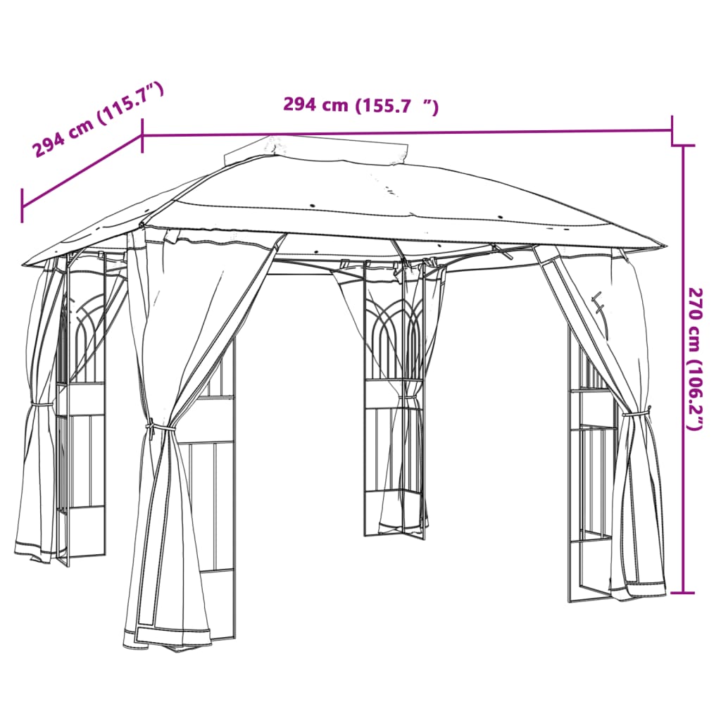 Foisor cu acoperis dublu/pereti din plasa crem 2,94x2,94 m otel — imaginea 9