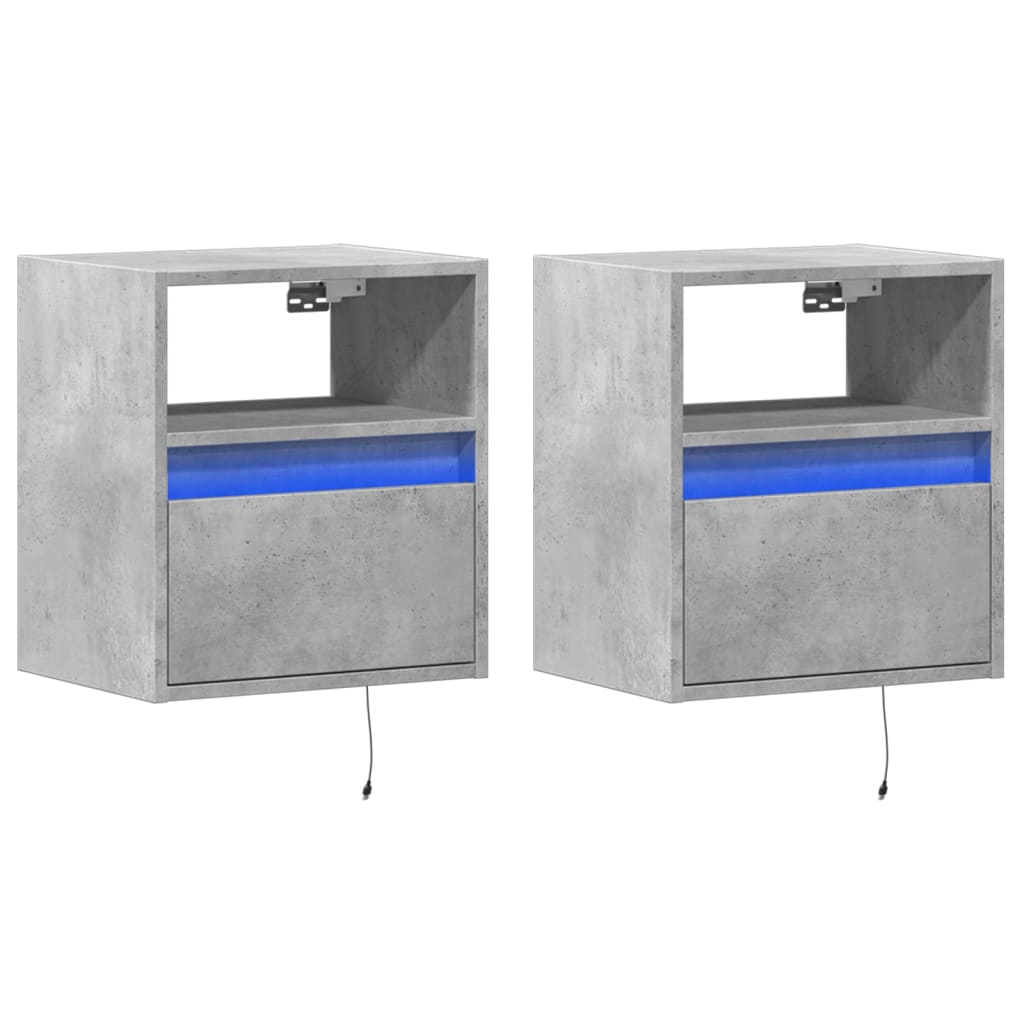 Comode TV de perete cu lumini LED 2 buc. gri beton 41x31x45 cm — imaginea 3