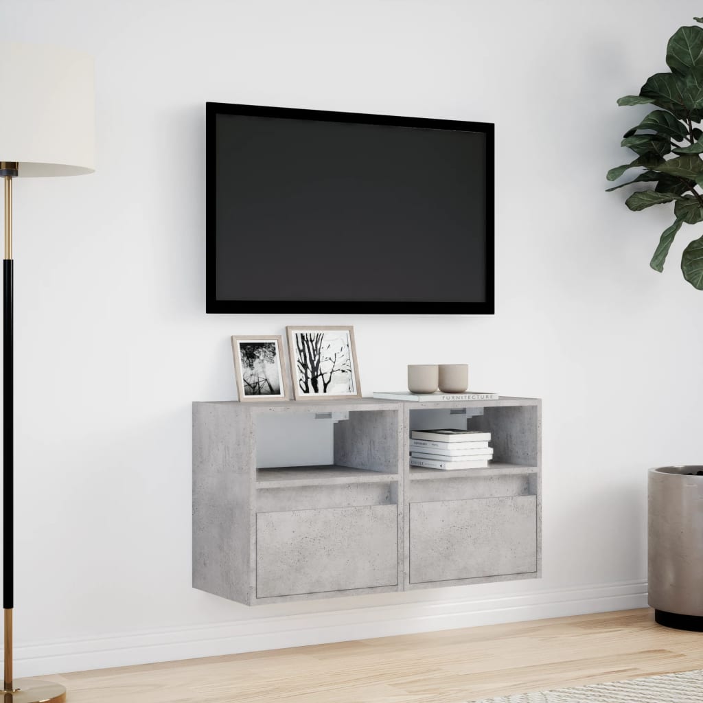 Comode TV de perete cu lumini LED 2 buc. gri beton 41x31x45 cm — imaginea 4