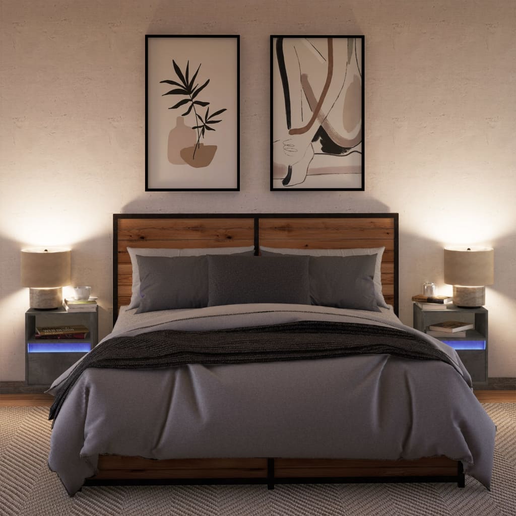 Comode TV de perete cu lumini LED 2 buc. gri beton 41x31x45 cm — imaginea 5