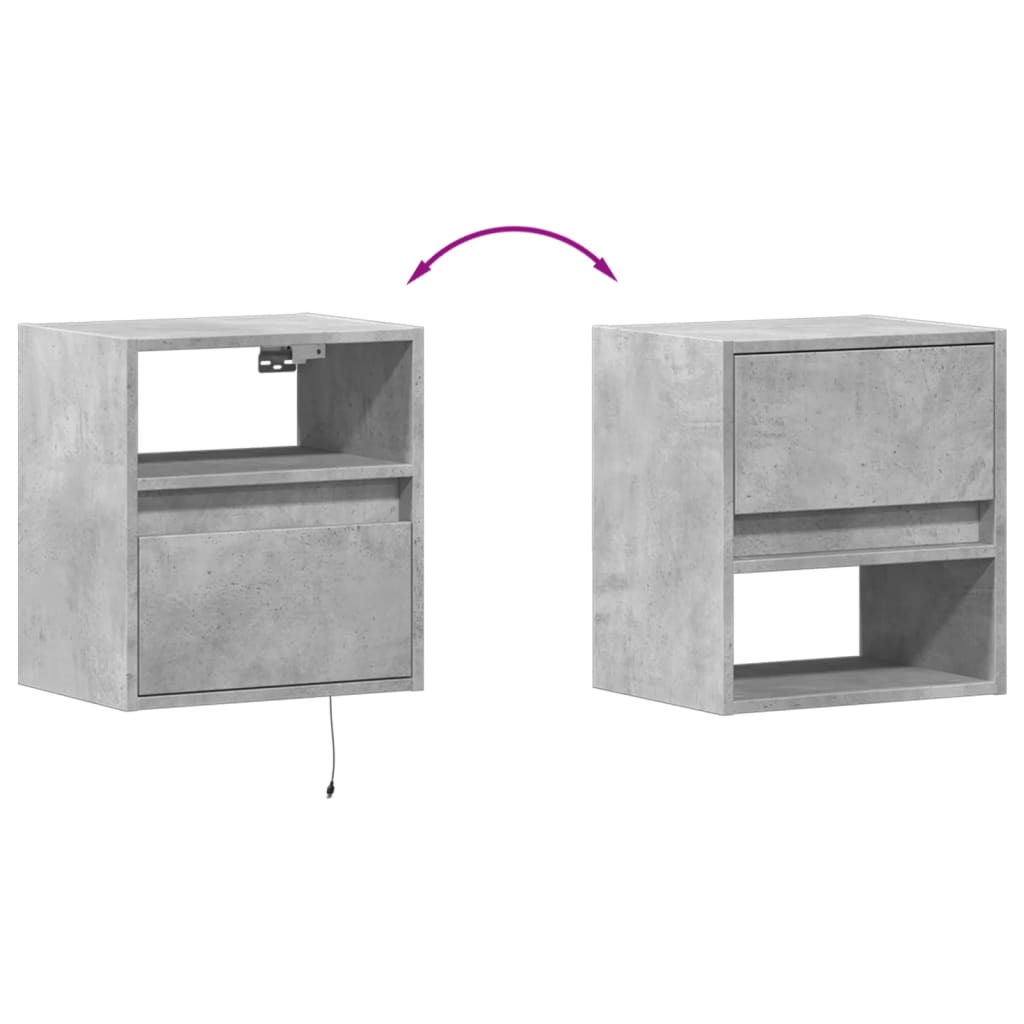 Comode TV de perete cu lumini LED 2 buc. gri beton 41x31x45 cm — imaginea 10