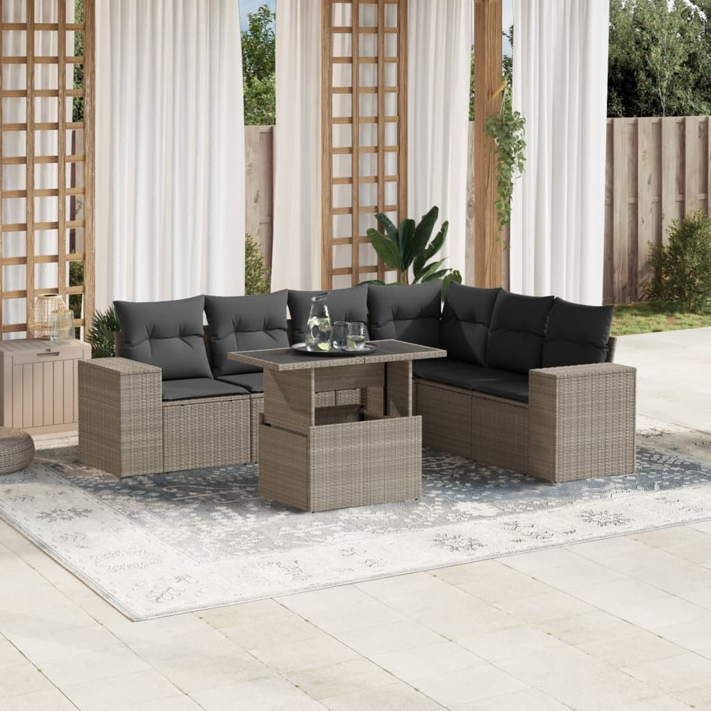Set canapele de gradina cu perne, 7piese gri deschis poliratan — imaginea 2