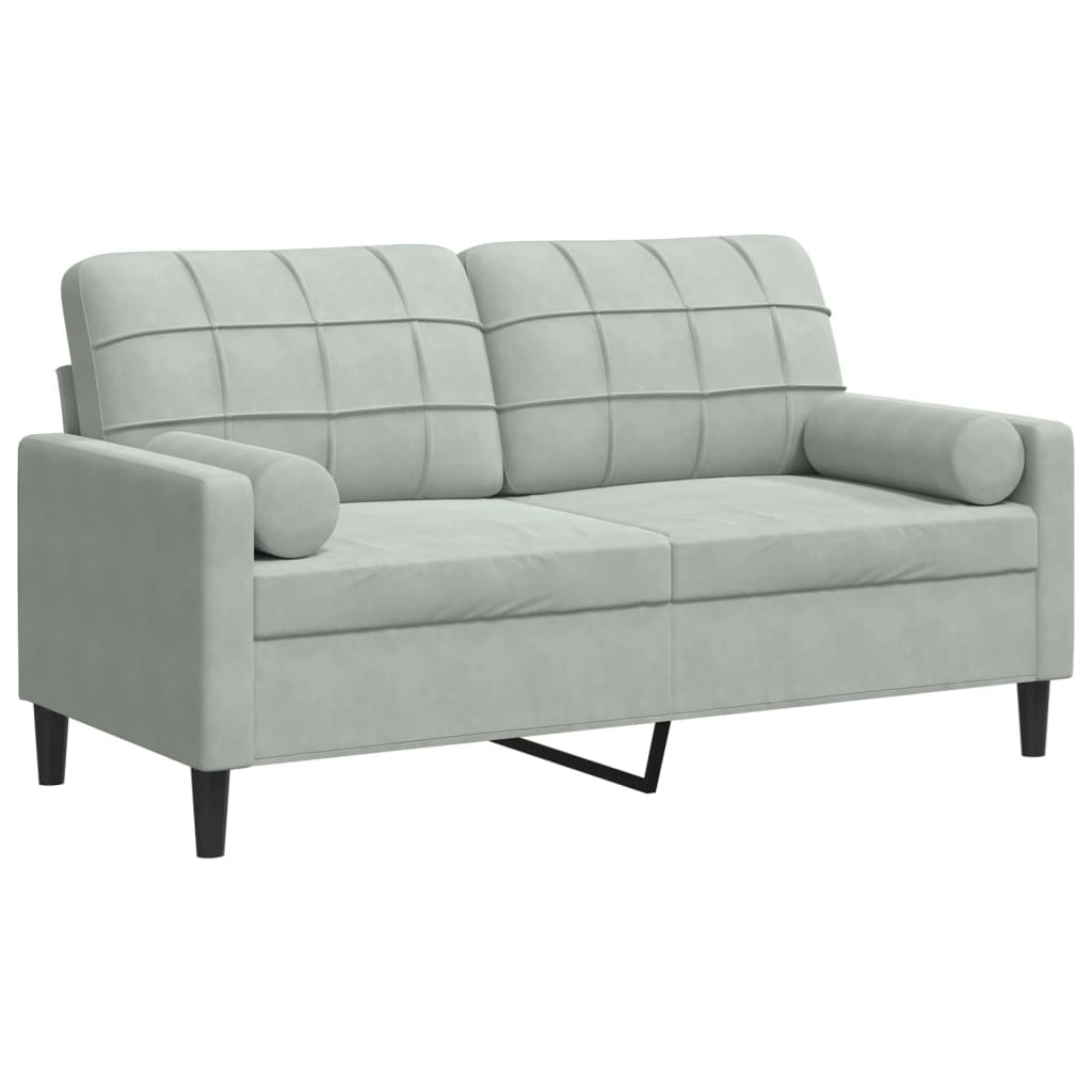 Canapea cu 2 locuri cu pernute, gri deschis, 140 cm, catifea