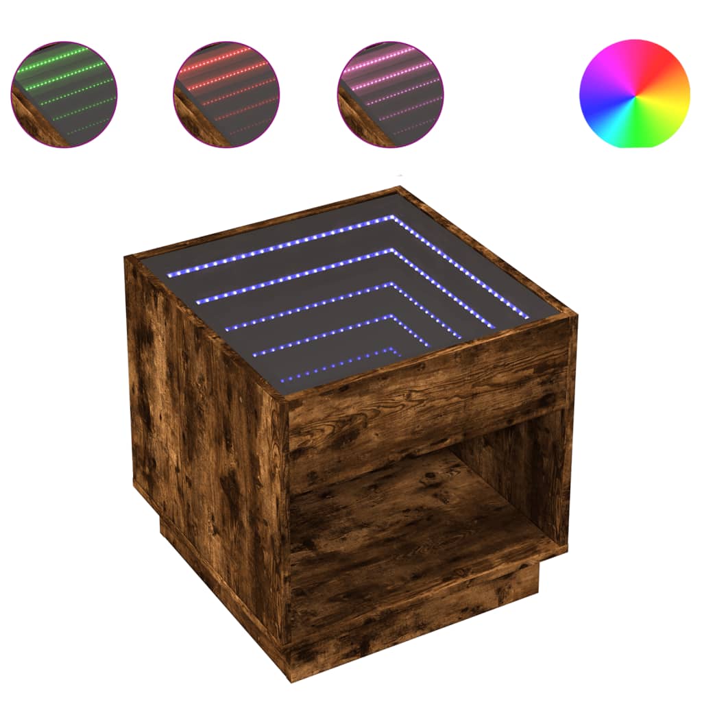 Noptiera cu LED infinity, stejar fumuriu, 50x50x50 cm