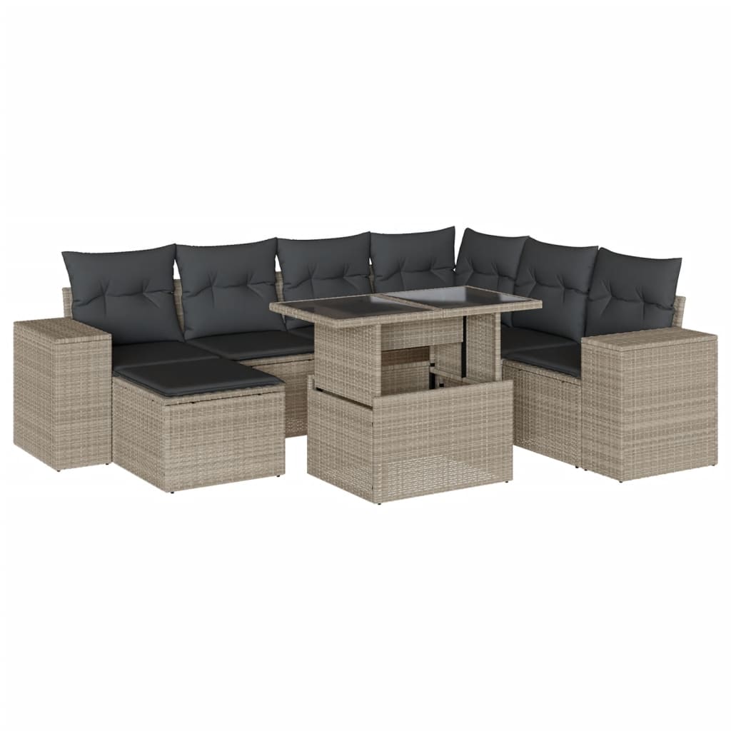 Set mobilier de gradina cu perne, 8 piese gri deschis poliratan