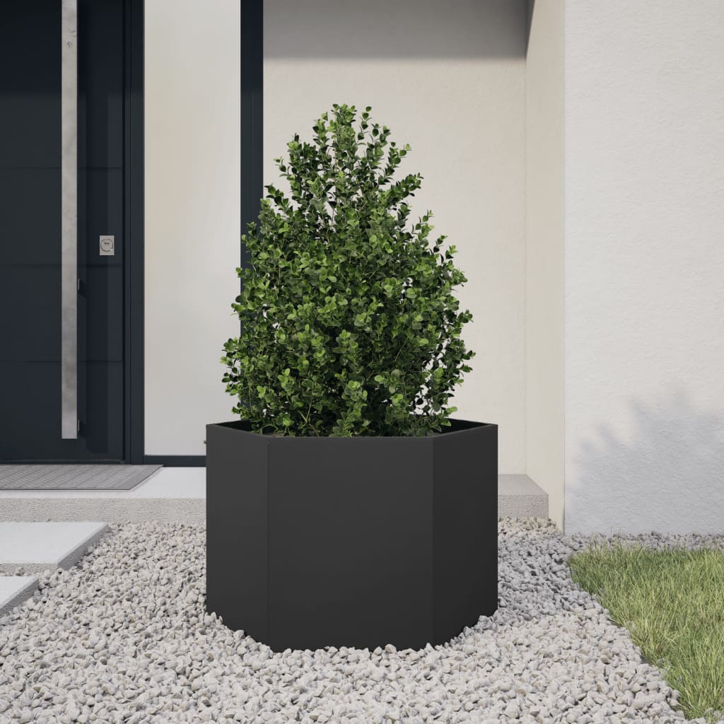 Jardiniera de gradina negru 69x60x45 cm otel hexagonal - 1 | YEO