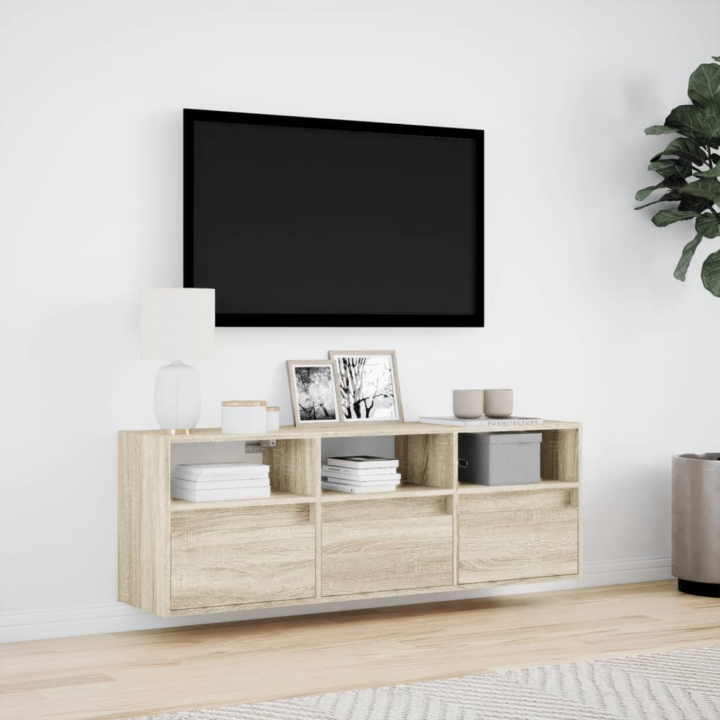 Comoda TV de perete cu lumini LED, stejar sonoma, 130x31x45 cm — imaginea 4