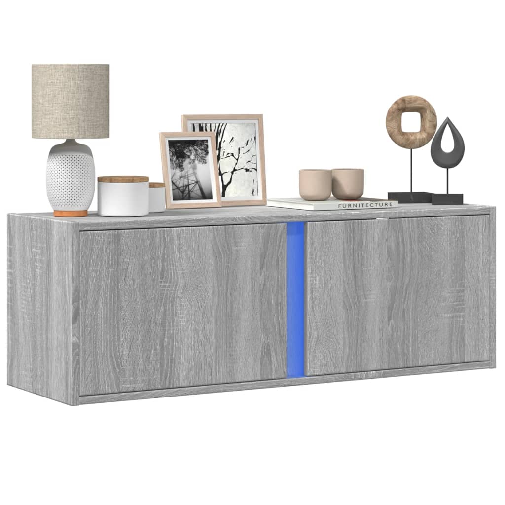 Dulap TV de perete cu lumini LED, gri sonoma, 100x31x35 cm — imaginea 2
