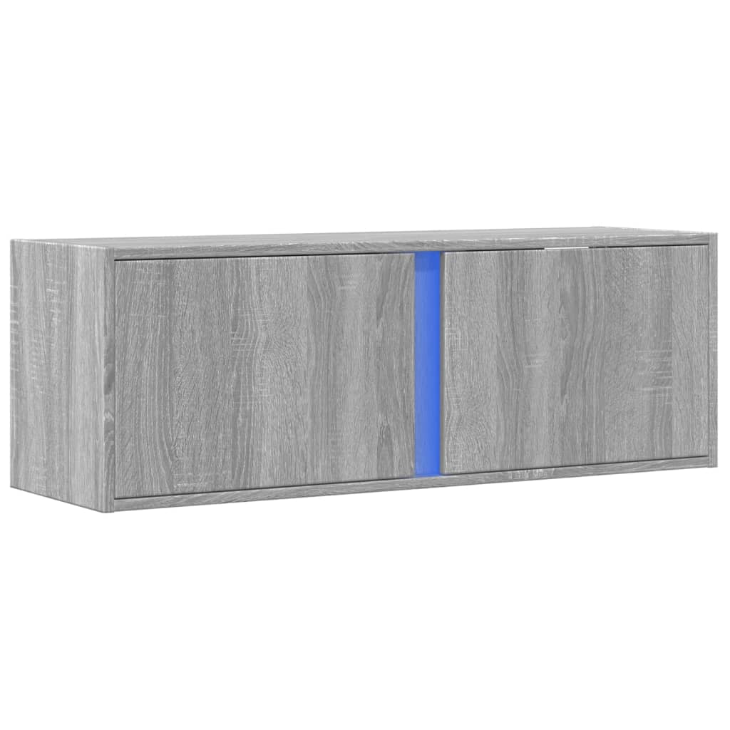 Dulap TV de perete cu lumini LED, gri sonoma, 100x31x35 cm — imaginea 3