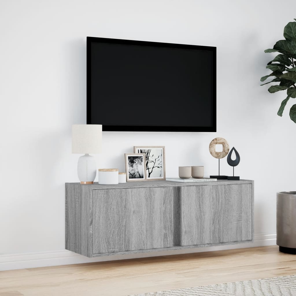 Dulap TV de perete cu lumini LED, gri sonoma, 100x31x35 cm — imaginea 4