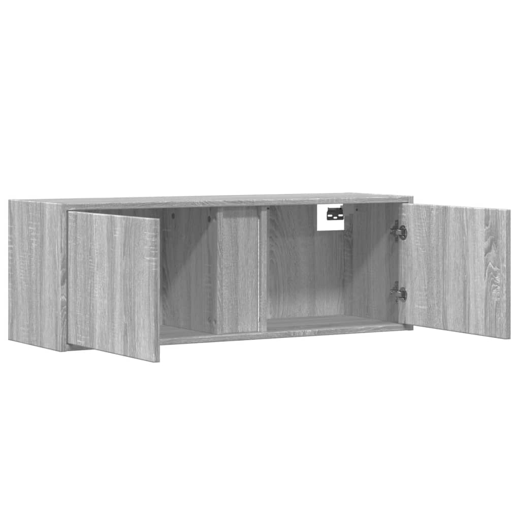 Dulap TV de perete cu lumini LED, gri sonoma, 100x31x35 cm — imaginea 9