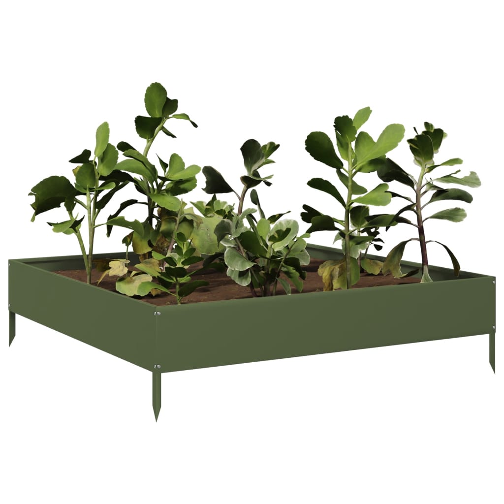 Strat inaltat de gradina, verde masliniu, 100x100x26 cm, otel — imaginea 3