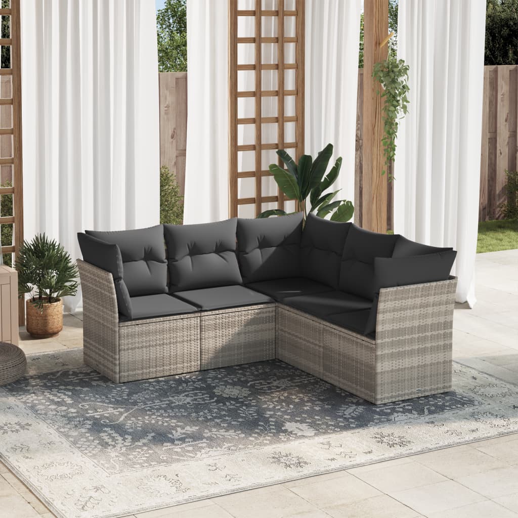 Set canapele de gradina cu perne, 5 piese gri deschis poliratan — imaginea 2
