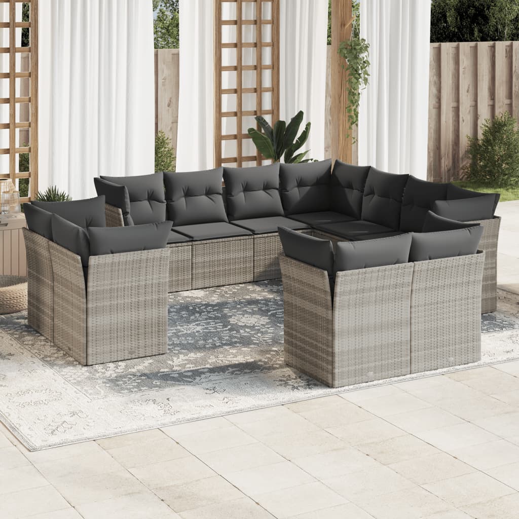 Set canapele de gradina cu perne, 11 piese, gri, poliratan — imaginea 2