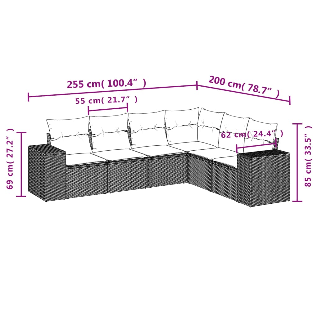 Set canapele de gradina cu perne, 6 piese gri deschis poliratan — imaginea 7