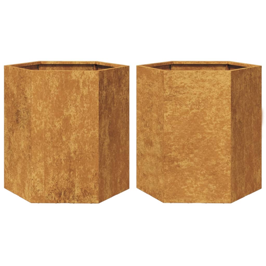 Jardiniera gradina 2 buc. 46x40x45cm otel corten hexagonala