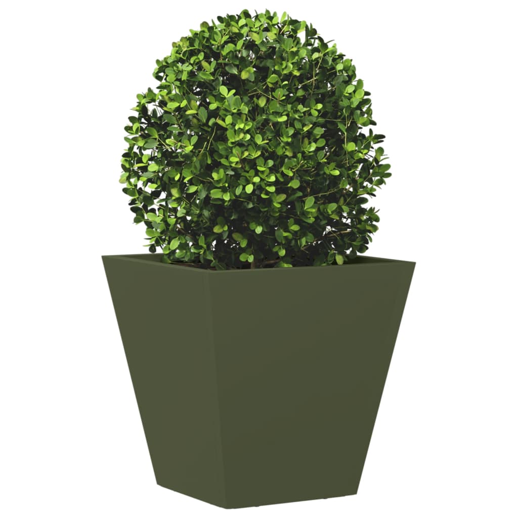 Jardiniere gradina, 2 buc., verde masliniu, 30x30x30 cm, otel — imaginea 4