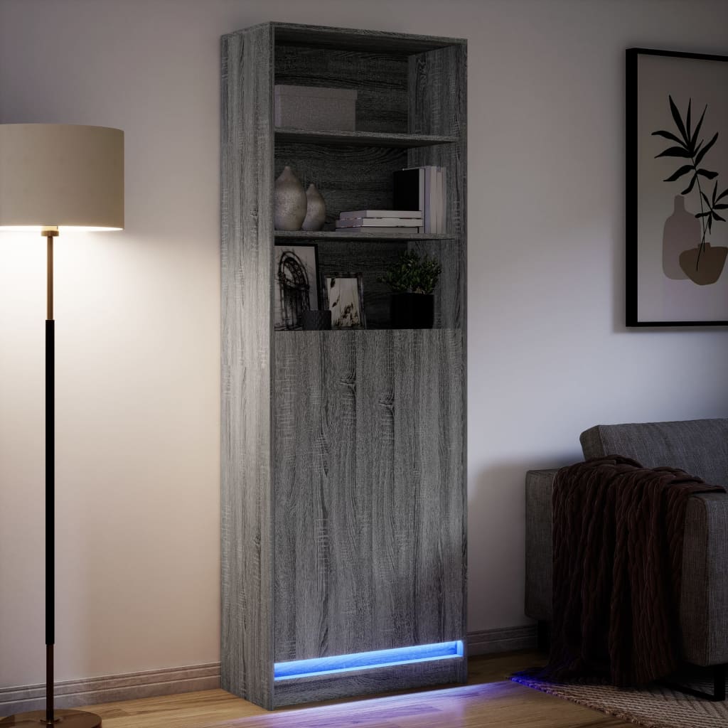 Dulap inalt cu LED gri sonoma 69x32,5x200 cm lemn prelucrat — imaginea 5