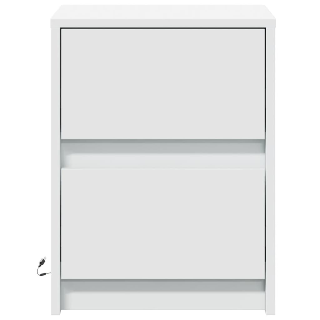 Noptiera cu lumini LED, alb, lemn prelucrat — imaginea 6