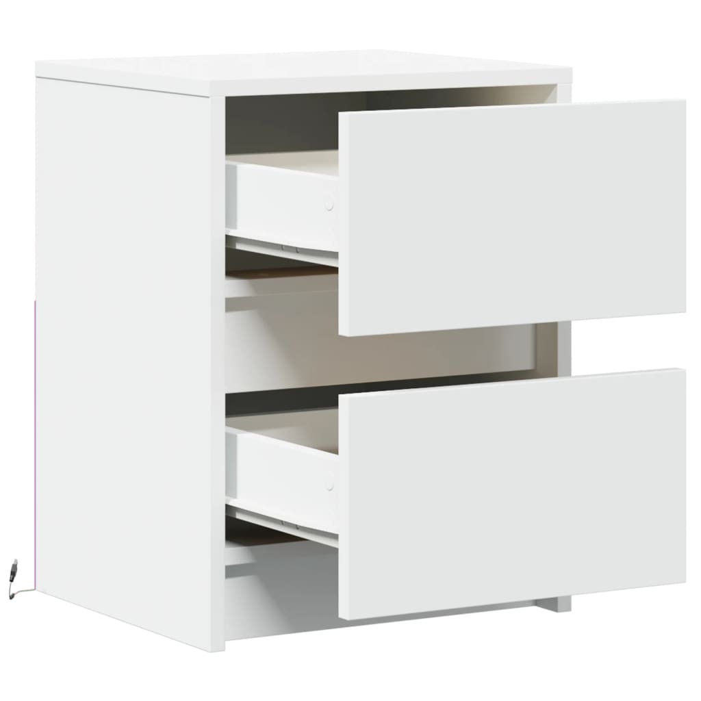 Noptiera cu lumini LED, alb, lemn prelucrat — imaginea 9