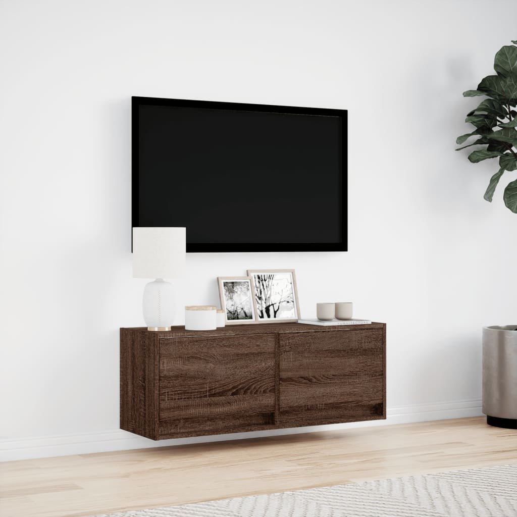 Comoda TV de perete cu lumini LED, stejar maro, 100x31x38 cm — imaginea 4