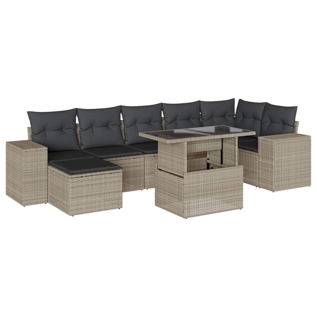 Set mobilier de gradina cu perne, 8 piese gri deschis poliratan
