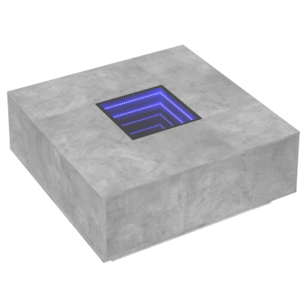 Masuta de cafea cu LED infinity, gri beton, 100x100x40 cm — imaginea 3